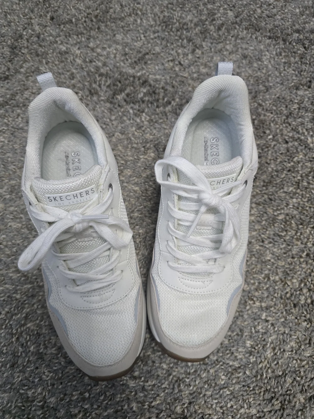 Skechers Women's White Mesh and Faux-Suede Sneakers